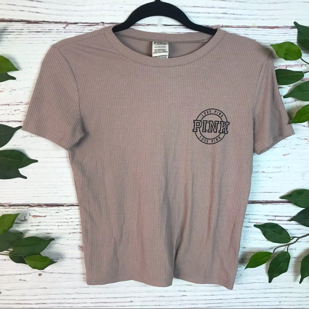 Victoria’s Secret PINK Size Small Ribbed Mauve Pink Cropped T Shirt Short Sleeve